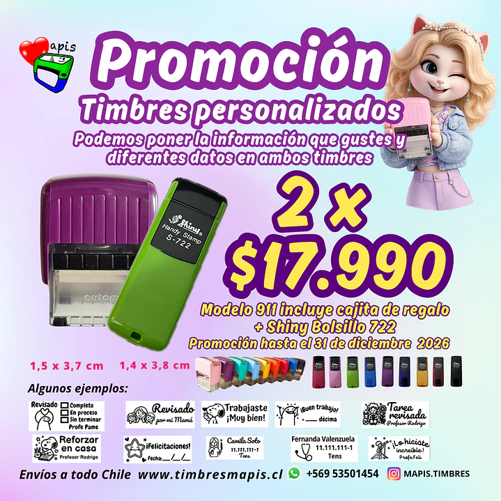 Promoción 2 timbes personalizados - modelo escritorio 911 y modelo bolsillo S-722 1
