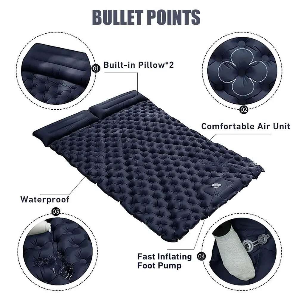 WESTTUNE Double Inflatable Mattress with Built-in Pillow