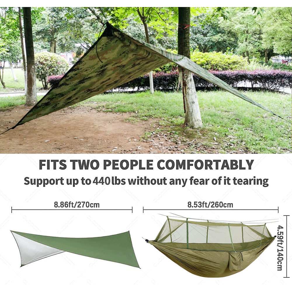 Camping Hammock With Mosquito Net And Rain Tent 