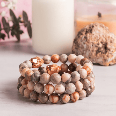 Brazalete en Jaspe Cebra Natural con Cabeza de Budda