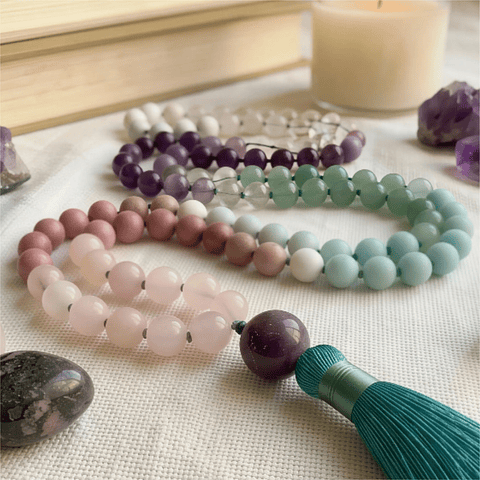 Japamala Amor y Unión en Pareja con Cuarzo Rosa y Amatista