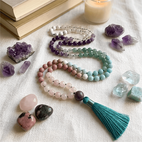 Japamala Amor y Unión en Pareja con Cuarzo Rosa y Amatista