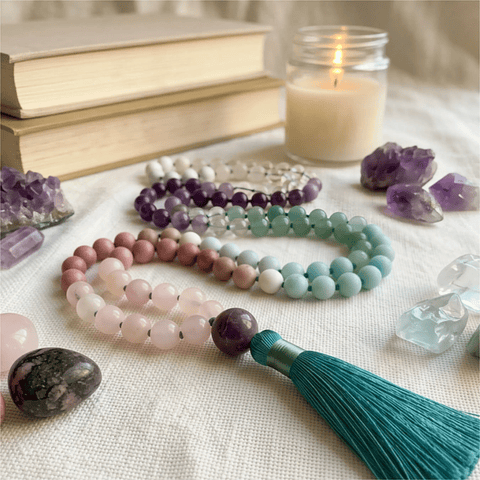 Japamala Amor y Unión en Pareja con Cuarzo Rosa y Amatista