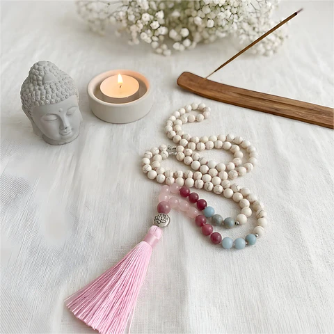 Japamala Renacer Interior en piedra fósil de 108 cuentas