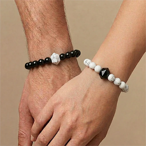 Brazaletes para Parejas Equilibrio en Ónix y Howlita