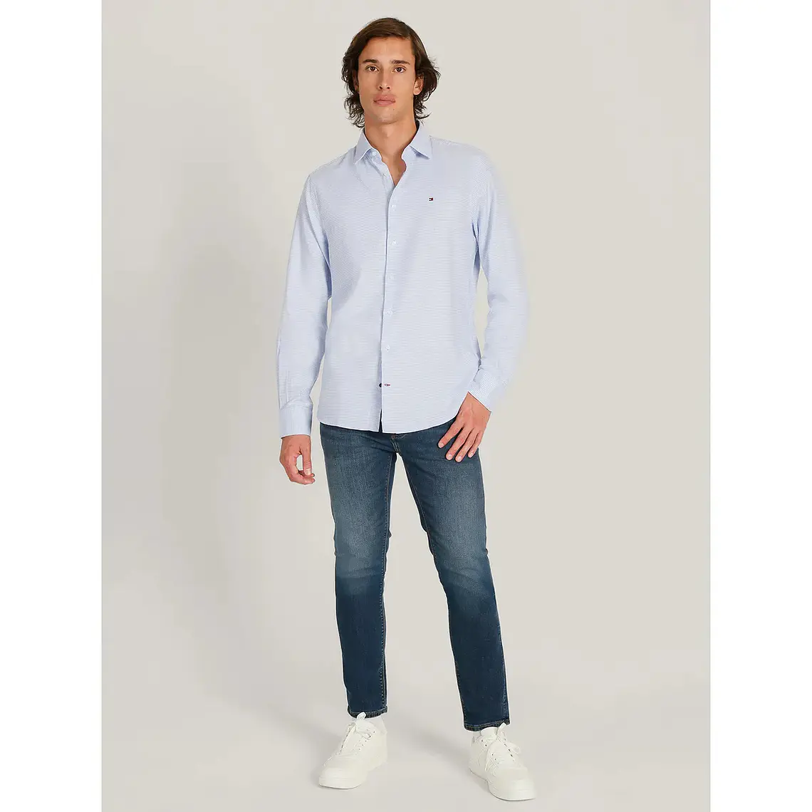 CAMISA TOMMY  CUADRICULADA CELESTE BLANCO 2