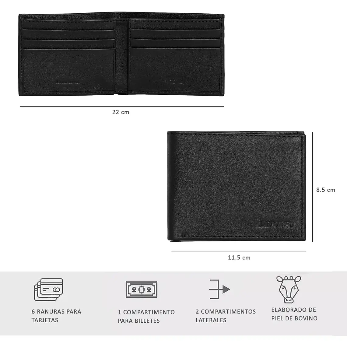 BILLETERA BIFOLD LEVIS NEGRA  3