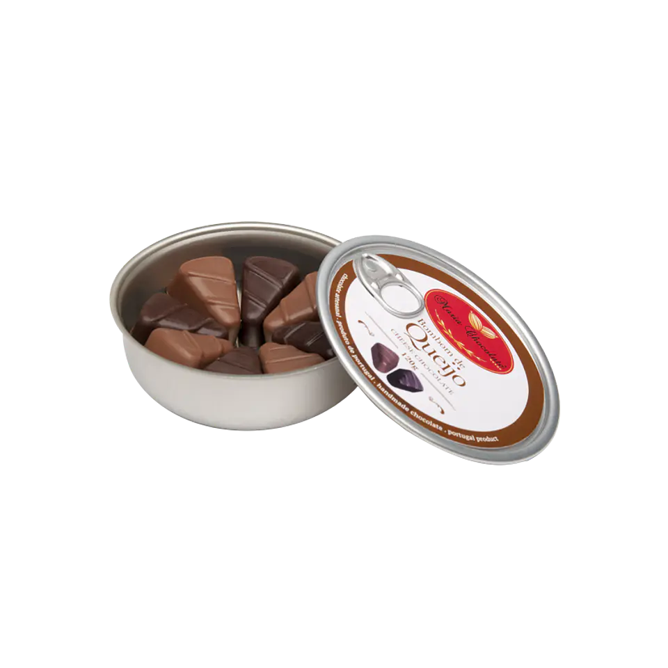 Lata artesanal de bombones de chocolate con relleno de queso 5