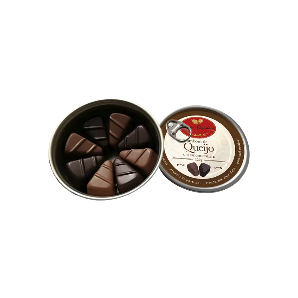 Lata artesanal de bombones de chocolate con relleno de queso 4