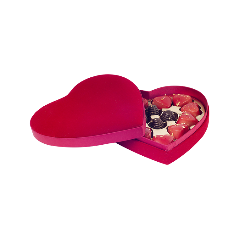 Caixa Coração Prestige em veludo com bombons recheados 1