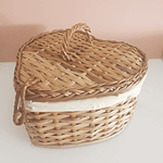 Handmade wicker heart box with lid and knob