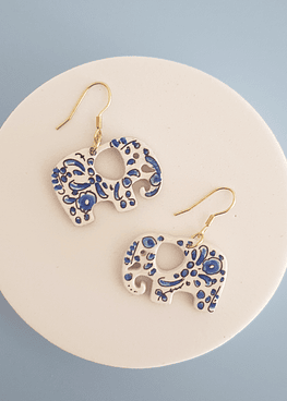 Handpainted Earrings | blue elephant