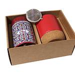 Pack Oferta Especial Caneca com base de cortiça e lata de chás de azulejos