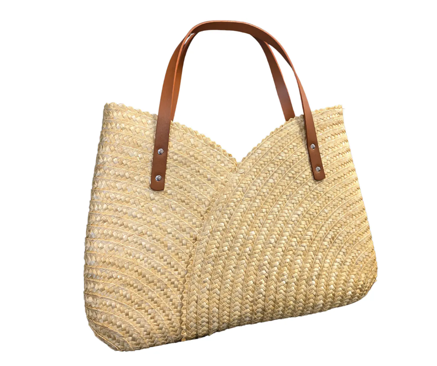 Bolso estilizado de paja de centeno con asa de cuero. 2