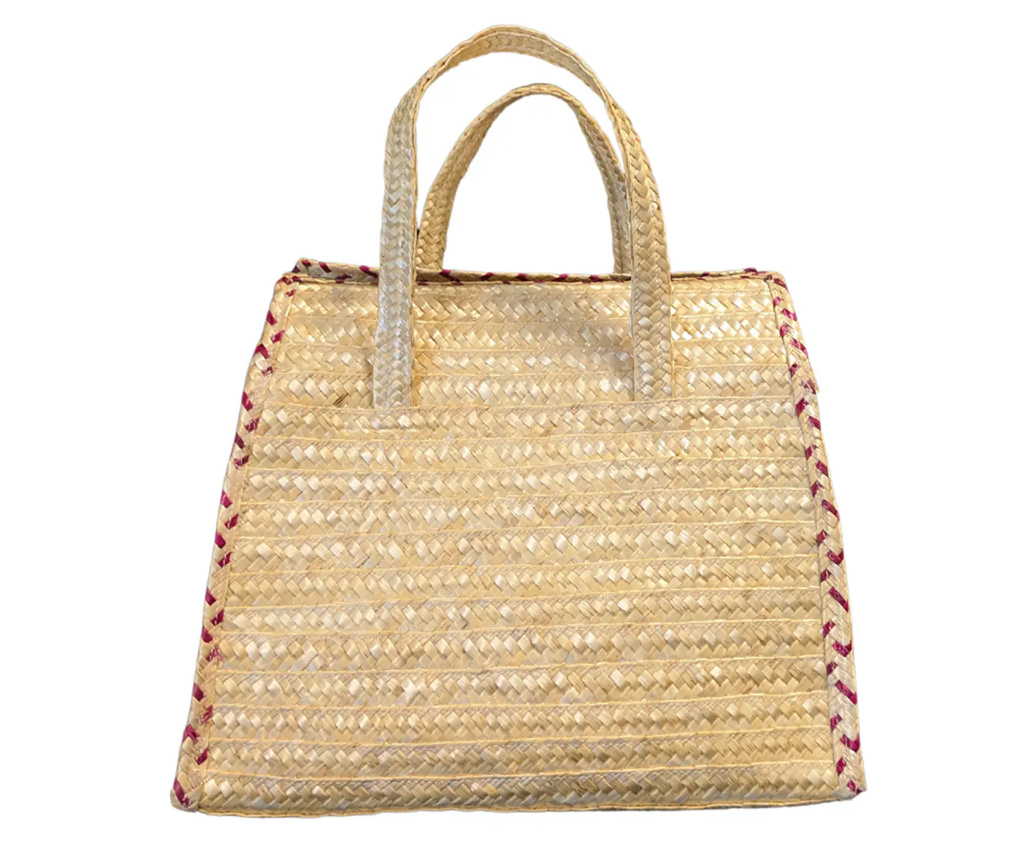 Handcrafted colorful rye straw suitcase - pink detail 4