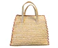 Handcrafted colorful rye straw suitcase - pink detail - thumbnail 4