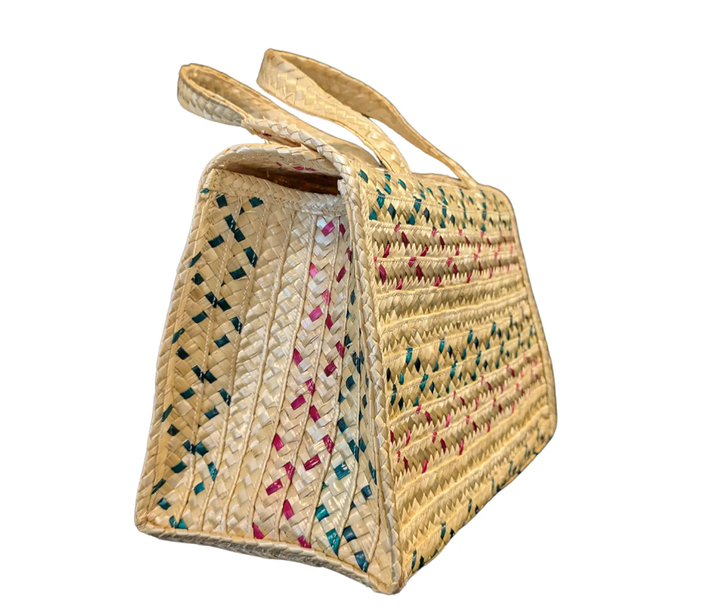 Sac en paille de seigle fait main avec des fils colorés 6