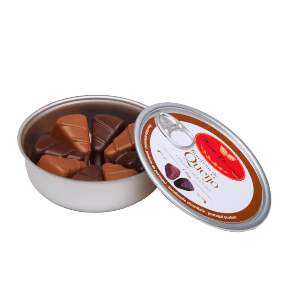 Lata artesanal de bombones de chocolate con relleno de queso 3