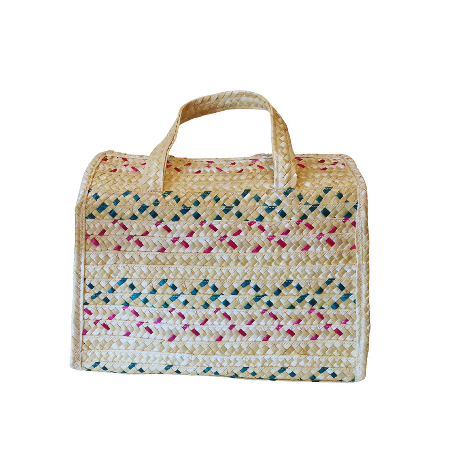 Sac en paille de seigle fait main avec des fils colorés 3