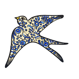 Andorinhas de parede pintadas à mão  12cm - Azul e Branca