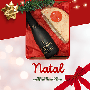 Cabaz queijo picante e champagne em caixa de prenda