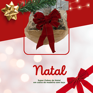 Super cabaz de Natal em caixa bandeja de madeira com laço de Natal