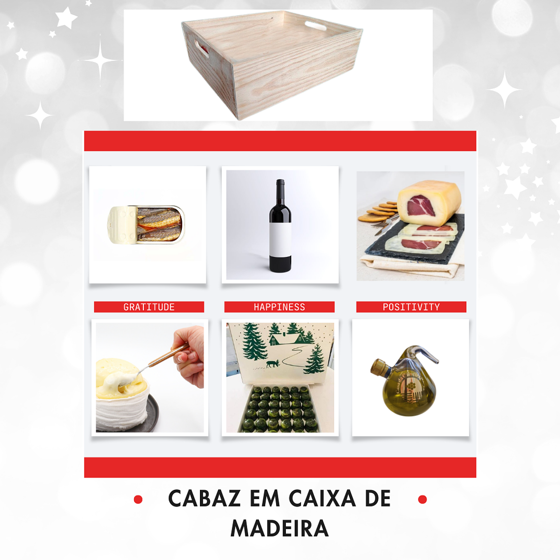 Super cabaz de Natal em caixa bandeja de madeira com laço de Natal 2