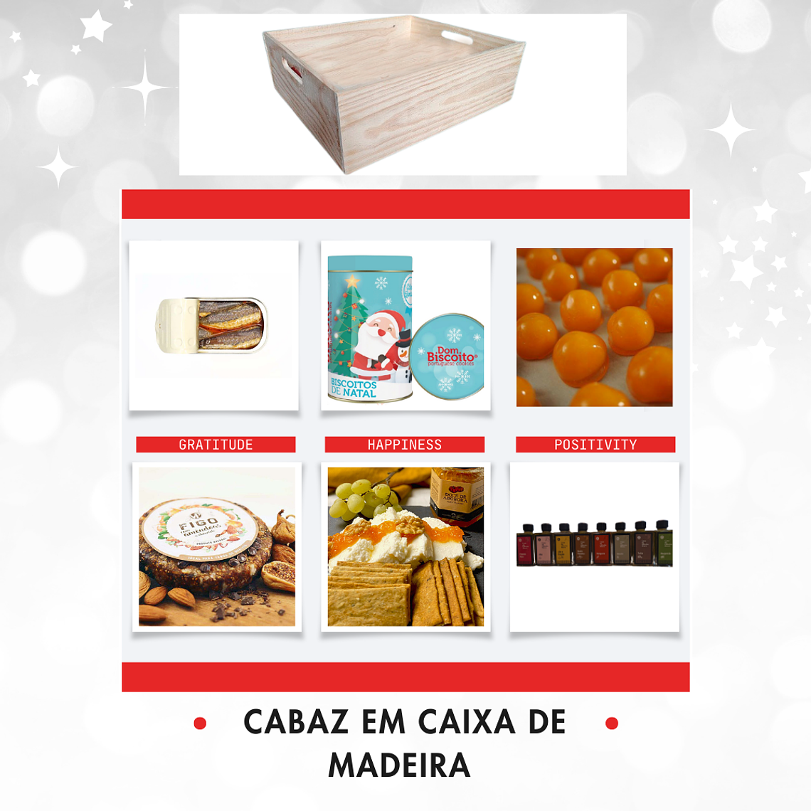 Super cabaz de Natal em caixa bandeja de madeira com laço de Natal 3