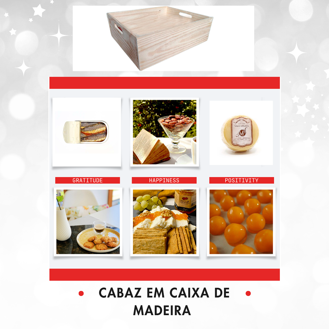 Super cabaz de Natal em caixa bandeja de madeira com laço de Natal 4
