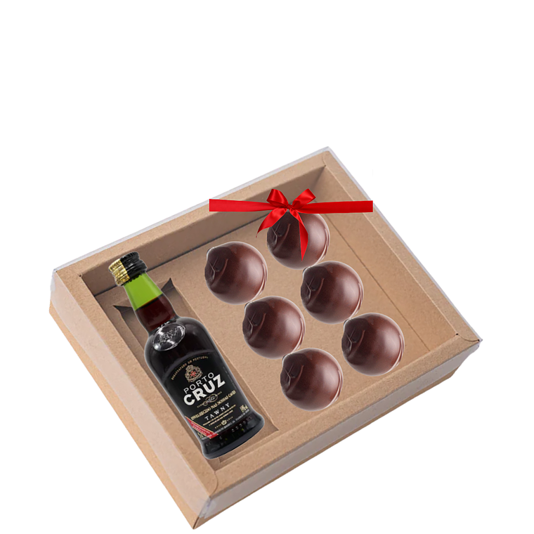 Caixa com Vinho do Porto e trufas de chocolate 6x 1