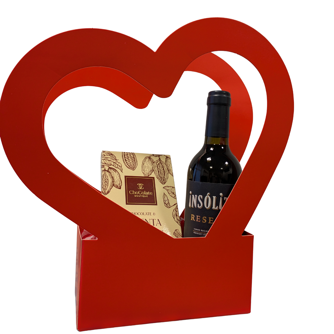Prenda em caixa coração chocolate e vinho 1