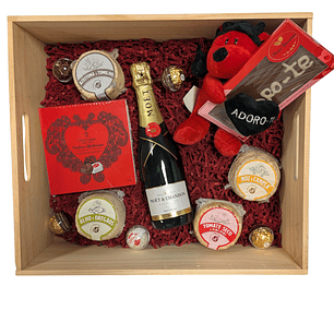 Caixa de Madeira Gourmet & Romance com Espumante/Vinho à escolha