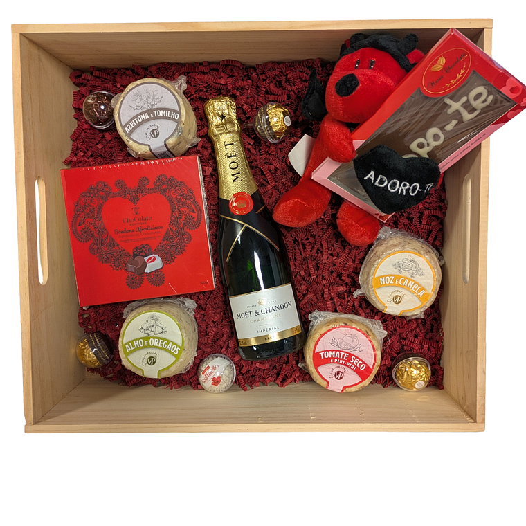 Caixa de Madeira Gourmet & Romance com Espumante/Vinho à escolha 1