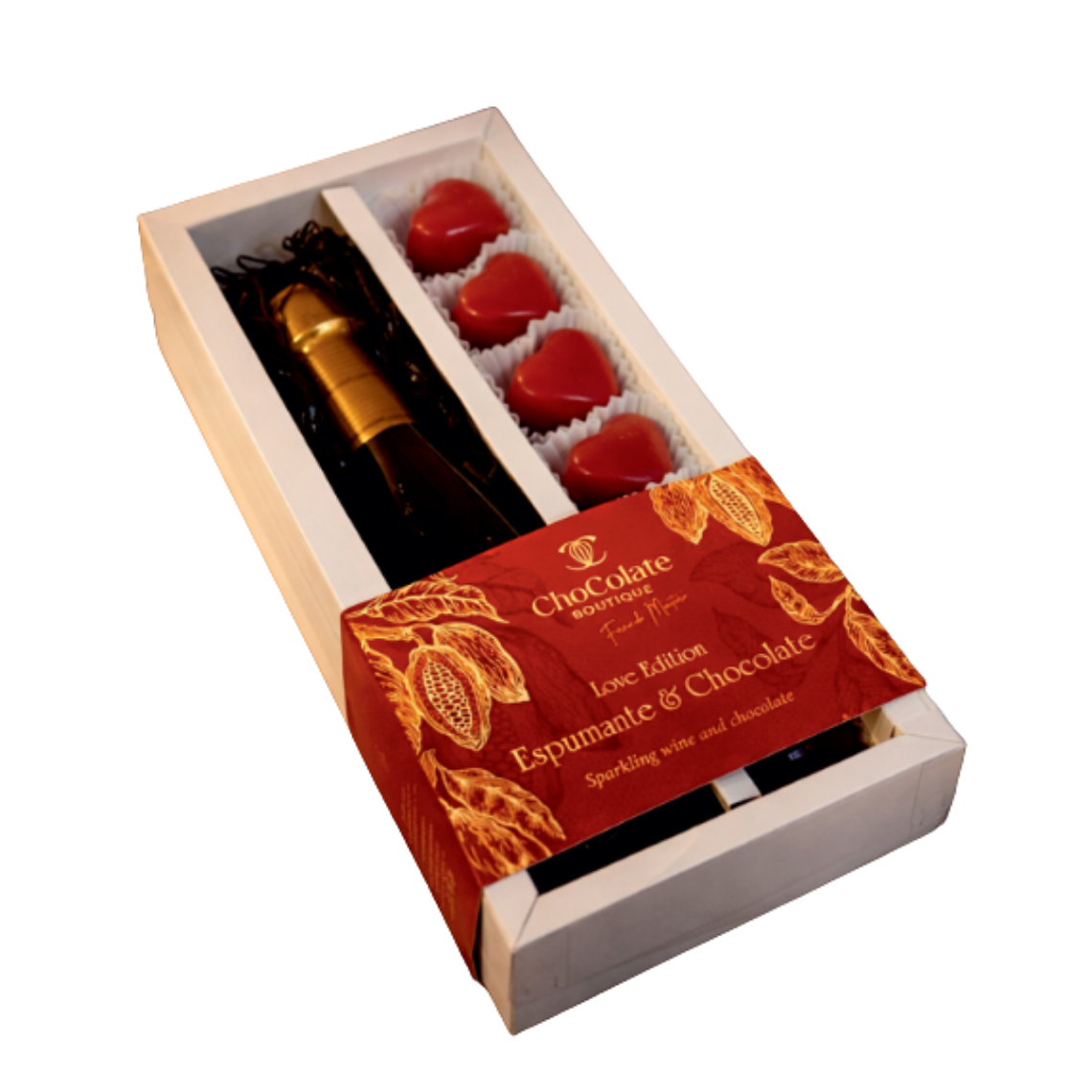  Caixa com 8 Corações Recheados de Praliné + Espumante Doce 1