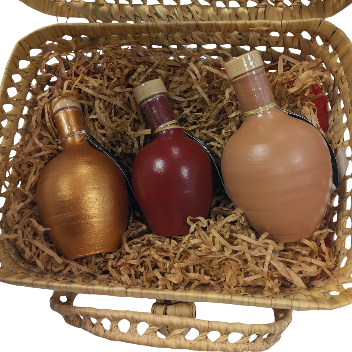 Pack de 3 garrafas artesanais de azeite em caixa de palma 3