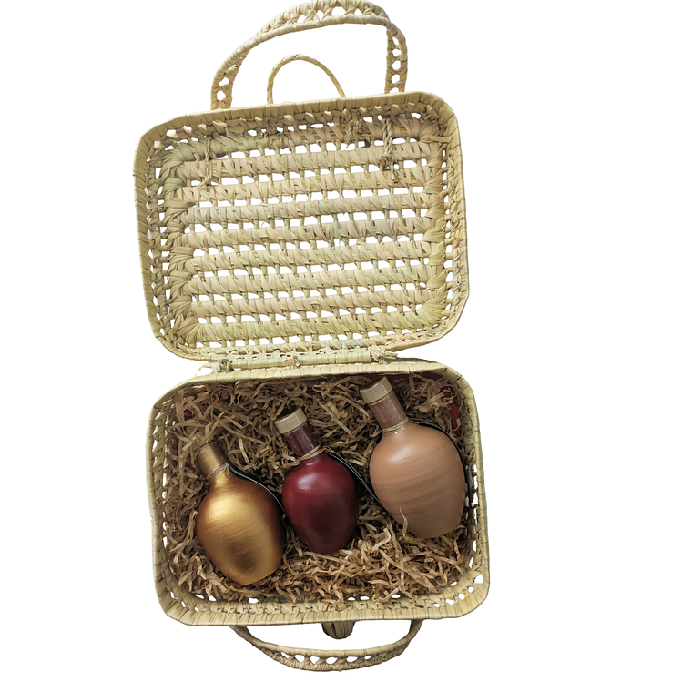 Pack de 3 garrafas artesanais de azeite em caixa de palma 2