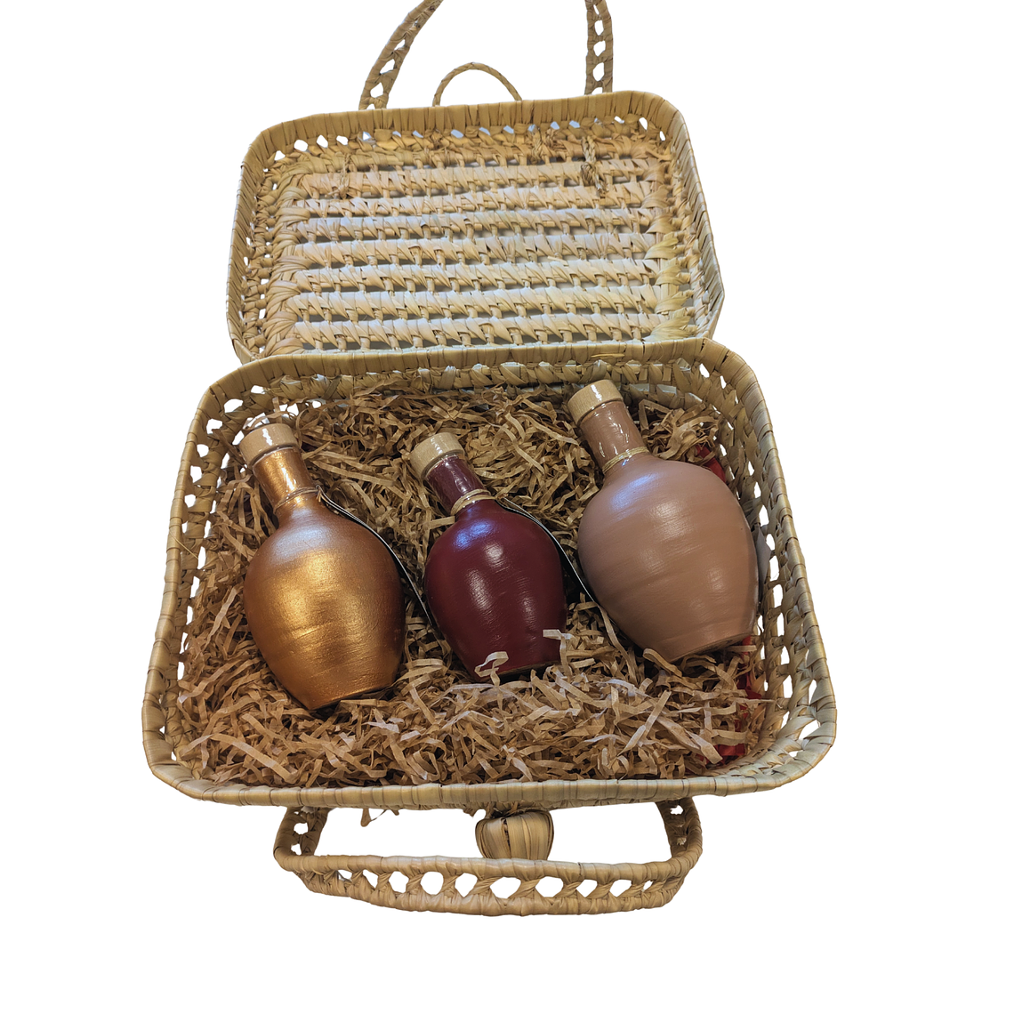 Pack de 3 garrafas artesanais de azeite em caixa de palma 4