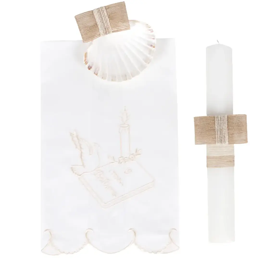 Conjunto de Batismo 3 Peças – Vela, Concha e Toalha 3