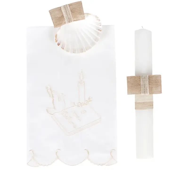 Conjunto de Batismo 3 Peças – Vela, Concha e Toalha 3