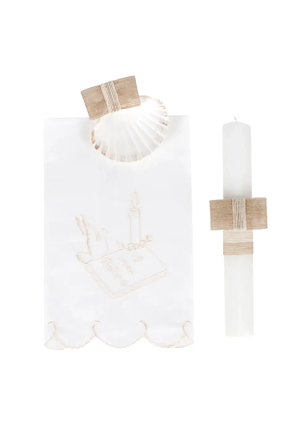 Conjunto de Batismo – Toalha Bordada, Concha e Vela 4