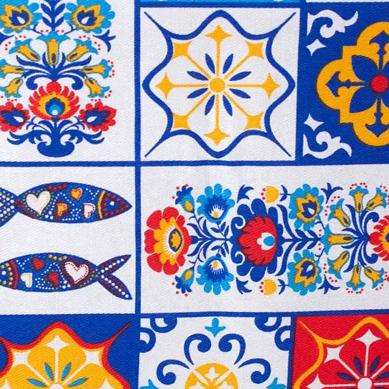 Toalha de Mesa Regional em Sarja – Estampa Azulejo Colorido 2