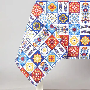 Toalha de Mesa Regional em Sarja – Estampa Azulejo Colorido