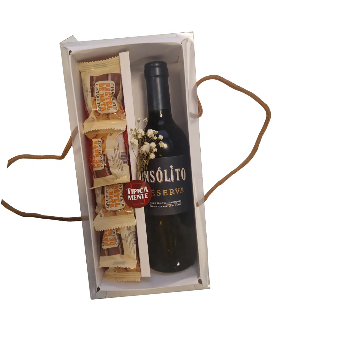 Caixa com alças gourmet com bebida e chocolate 3