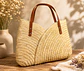 Bolso estilizado de paja de centeno con asa de cuero. - Miniatura 1