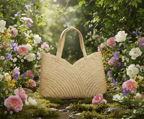 Sac stylisé en paille de seigle avec bandoulière tressée