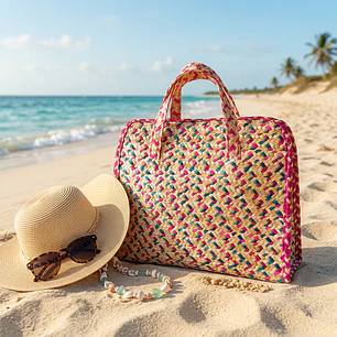 Valise en paille de seigle colorée faite à la main