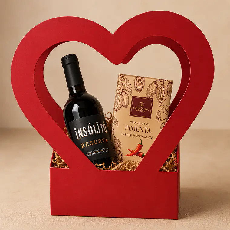 Prenda em caixa coração chocolate e vinho 1
