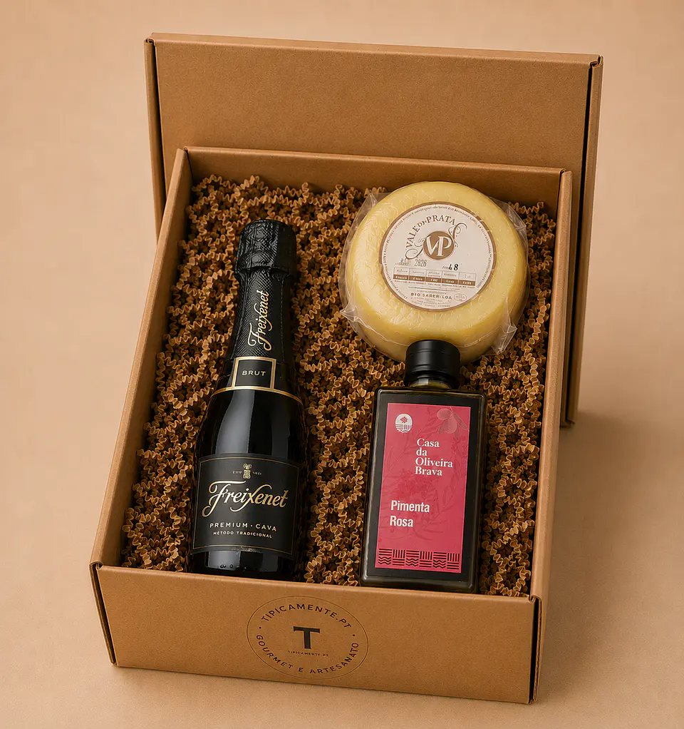 Special gourmet basket with beverage, flavored olive oil, and cheese. 2