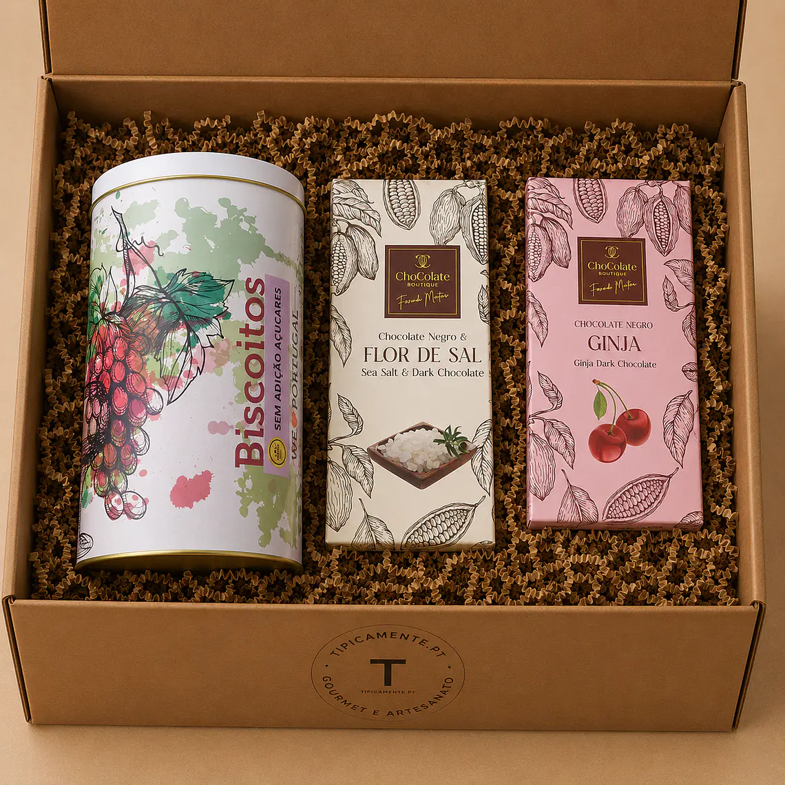 Cabaz Gourmet – Lata Vinhas com Bolachas Artesanais & Chocolate Português 2