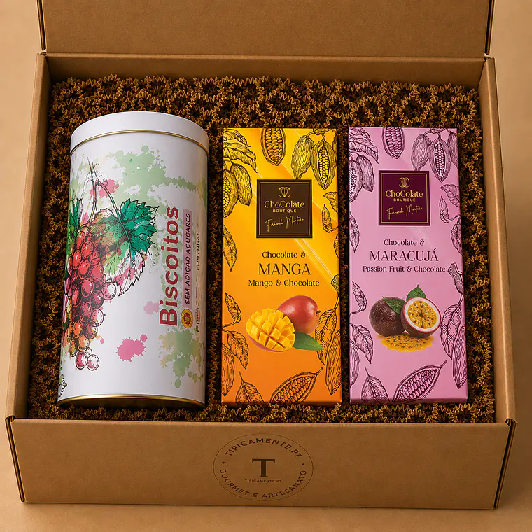 Cabaz Gourmet – Lata Vinhas com Bolachas Artesanais & Chocolate Português 3